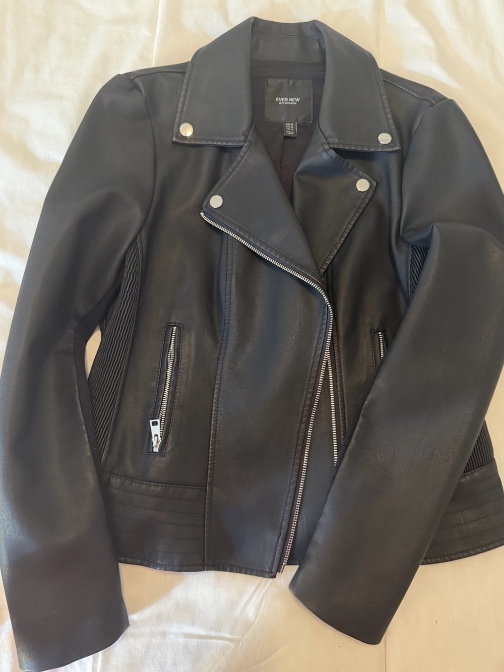 Ever New Black Faux Leather Biker Jacket with Silver Accents